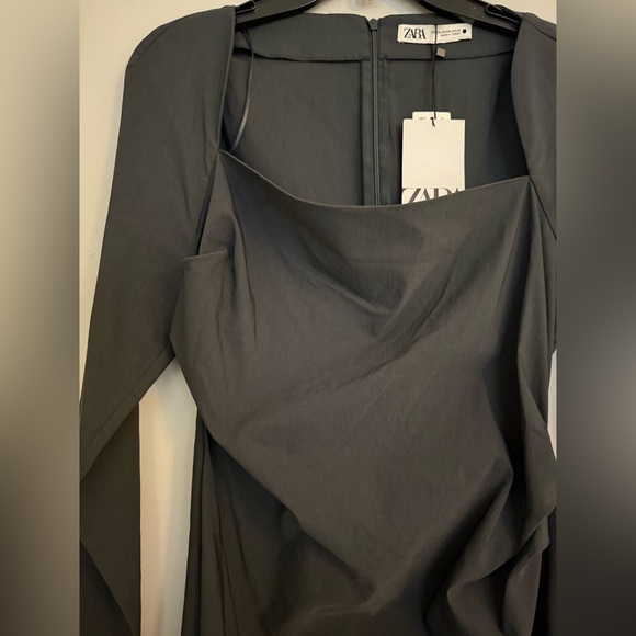 Zara Womens Mini Dress Squared Neckline Gray Long Sleeve Size Body Con 2XL NEW - Picture 3 of 8